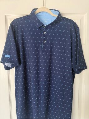 Good Good Golf Navy Patterned Logo Performance Polo